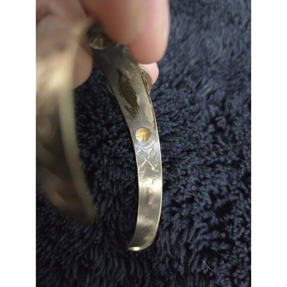 Vtg Niagara Falls Souvenir Cuff Bracelet Hand Stamped Enamel Badge Native Style - Picture 5 of 13